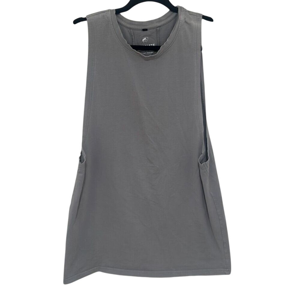Alphalete Mens Gray Solid Crew Neck Cotton Blend Muscle Tank Top Size Large